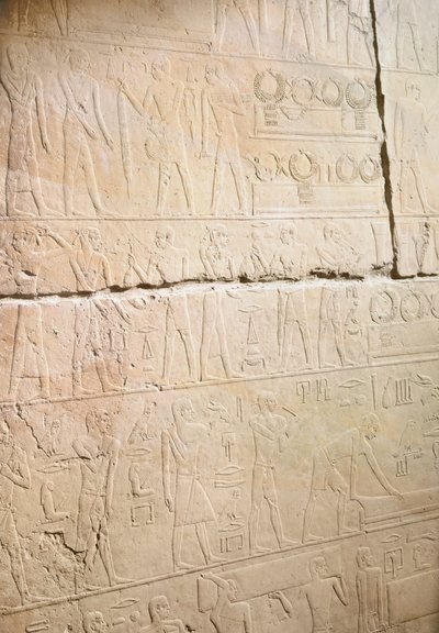 Relief from the Mastaba of Akhethotep depicting the replacement of the necklaces, from Saqqara, Old Kingdom by Egyptian 5th Dynasty
